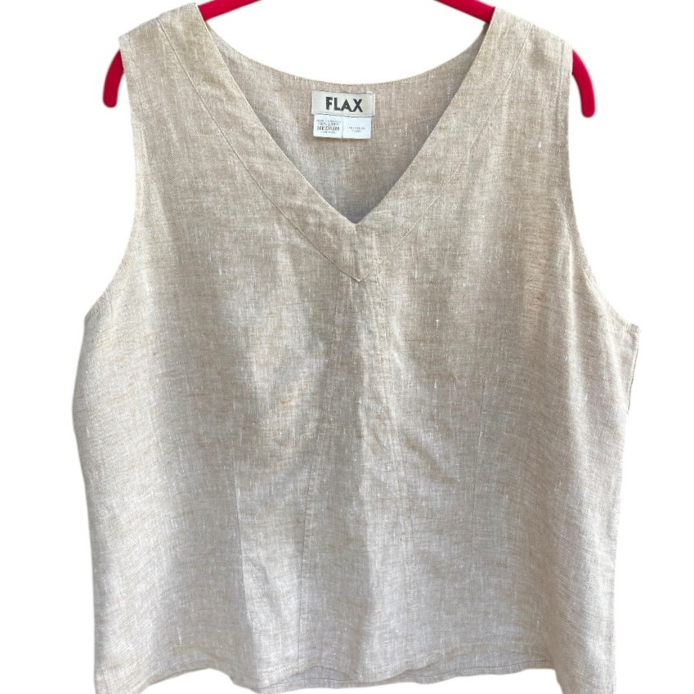 FLAX Linen V-Neck Sleeveless Top  M